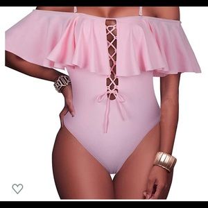 Pink off shoulder bathing suit